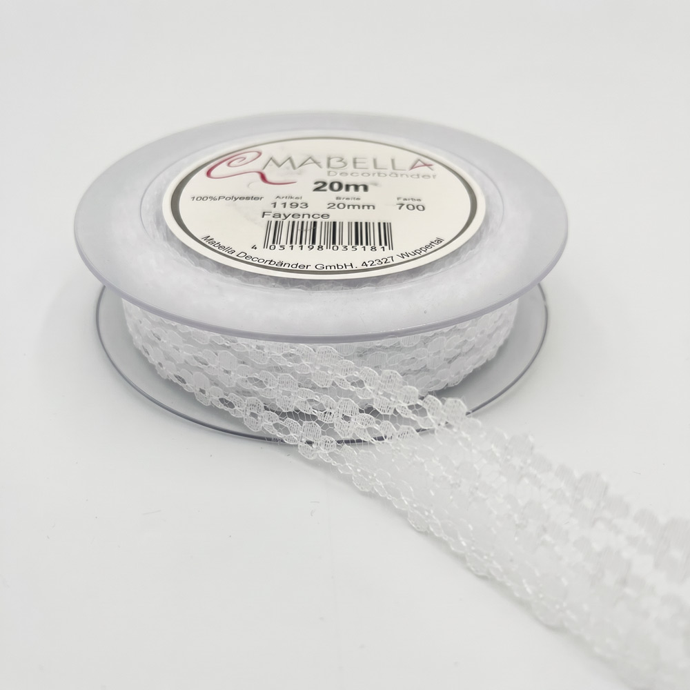 Trak iz čipke 20mm 20m - rožice bel