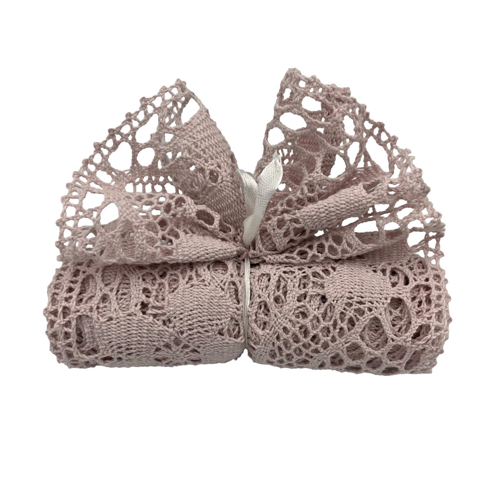 Bombažni tekač čipka 15 x 150cm - nežno roza