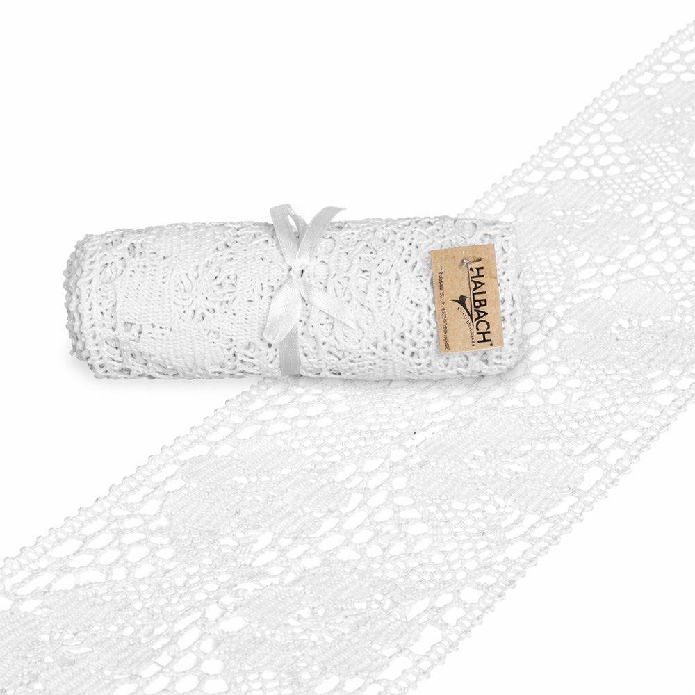 Bombažni tekač čipka 15 x 150cm - bel