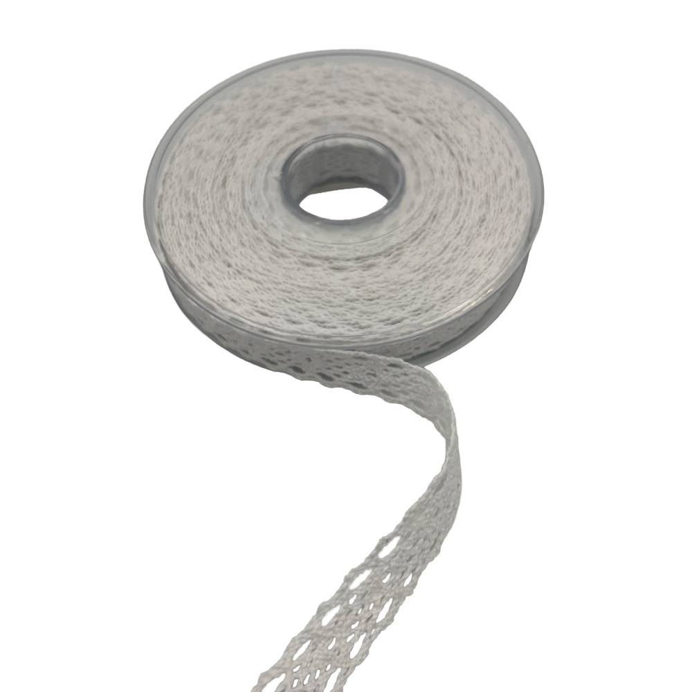 Bombažni čipkast trak 15mm 20m – bel