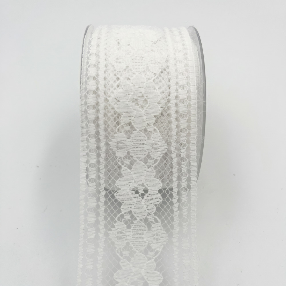 Trak iz čipke 53mm 20m - rože bel