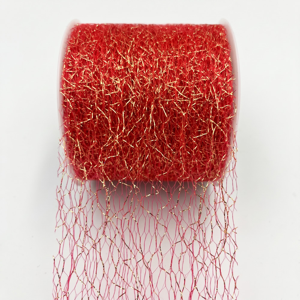 Trak mreža 70mm 25m - rdeč z zlatimi nitkami