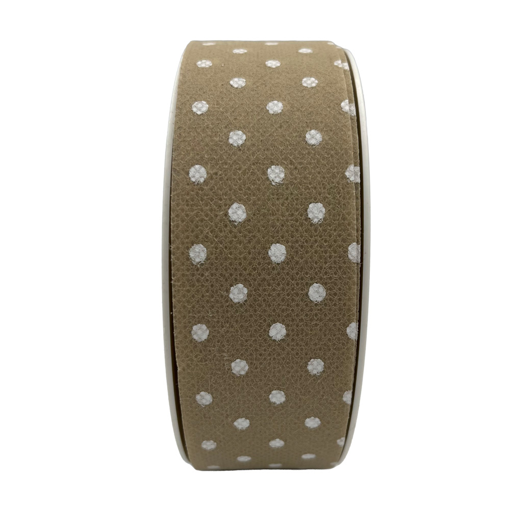 Dekorativni trak 40mm 50m - svetlo rjav z belimi pikami