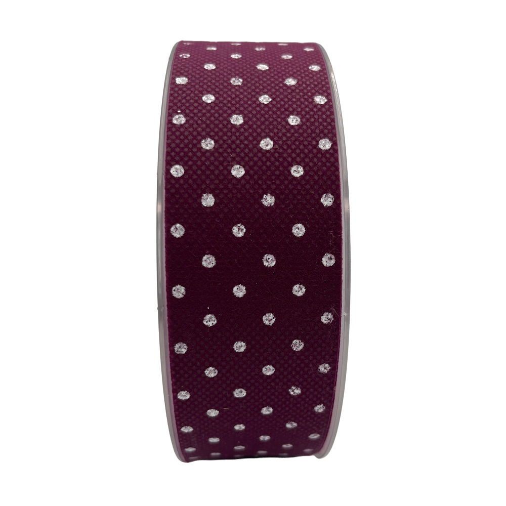 Dekorativni trak 40mm 50m - temno roza z belimi pikami