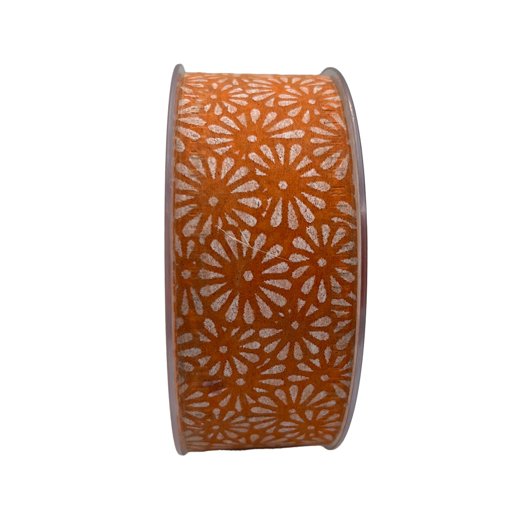 Trak cvetlični vzorec 40mm 20m - oranžen