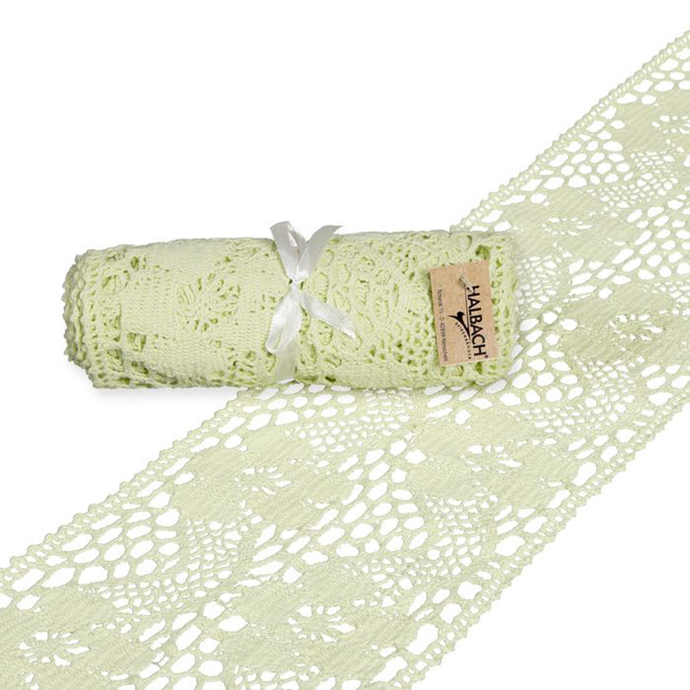 Bombažni tekač čipka 15 x 150cm - nežno zelen