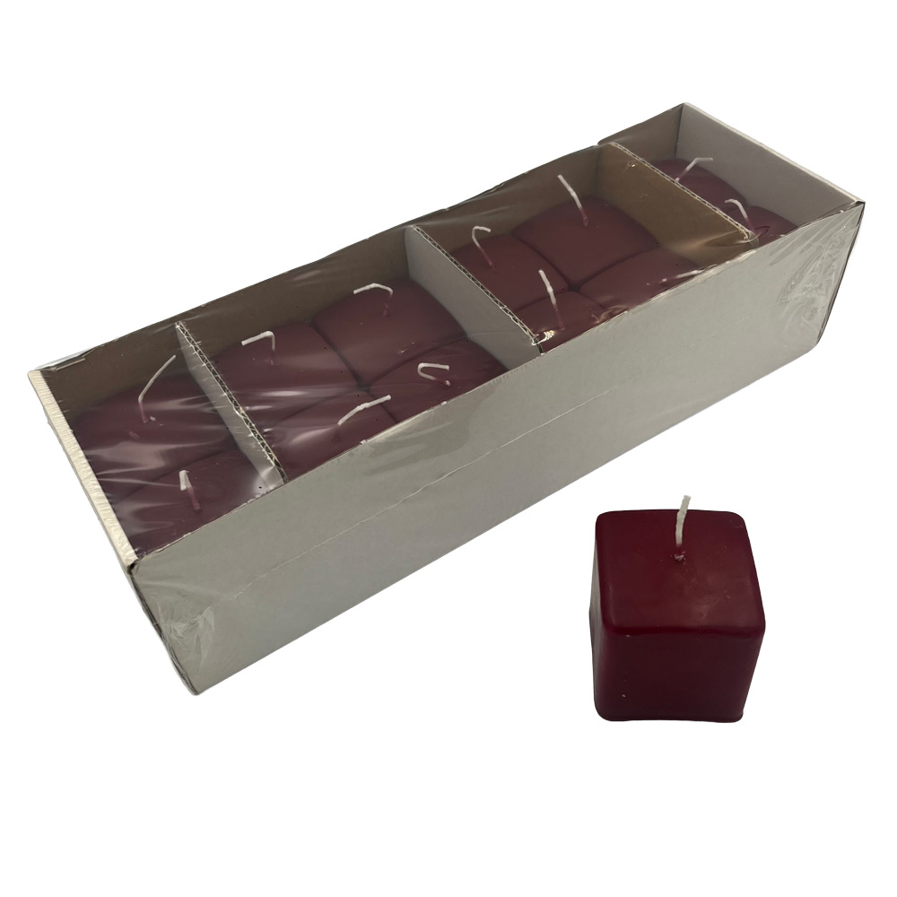 Kvadratne svečke 50 x 60 mm bordo - 12 kos