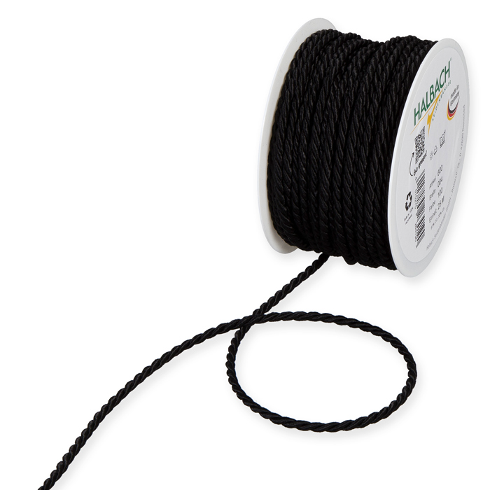Črna dekorativna vrvica 4 mm - 25 m